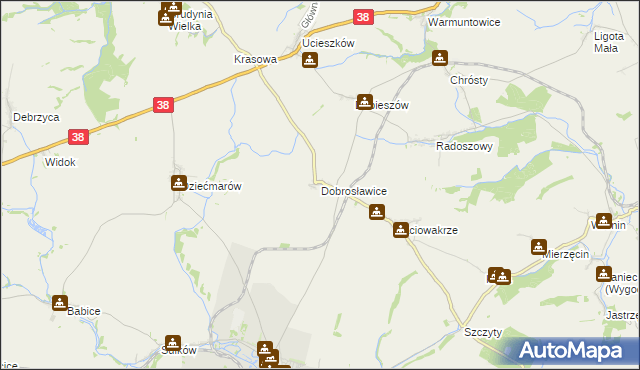 mapa Dobrosławice gmina Pawłowiczki, Dobrosławice gmina Pawłowiczki na mapie Targeo