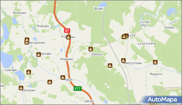 mapa Dobrzyń gmina Nidzica, Dobrzyń gmina Nidzica na mapie Targeo