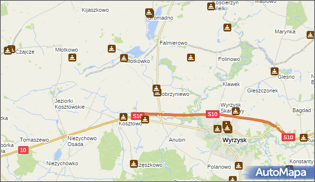 mapa Dobrzyniewo, Dobrzyniewo na mapie Targeo