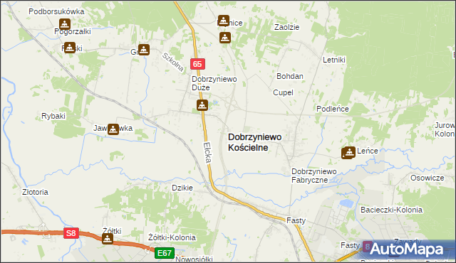 mapa Dobrzyniewo Kościelne, Dobrzyniewo Kościelne na mapie Targeo