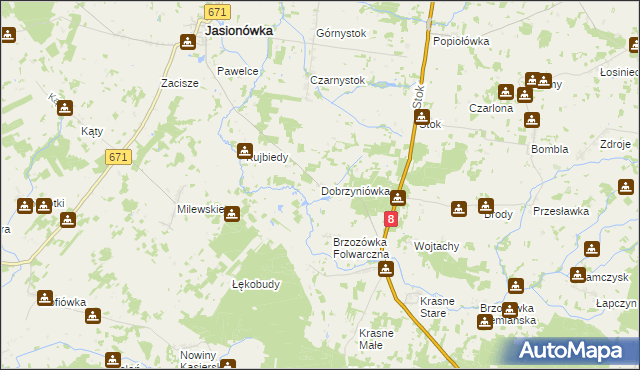 mapa Dobrzyniówka gmina Jasionówka, Dobrzyniówka gmina Jasionówka na mapie Targeo