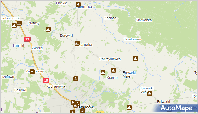 mapa Dobrzyniówka gmina Zabłudów, Dobrzyniówka gmina Zabłudów na mapie Targeo