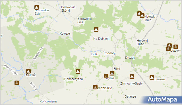 mapa Dołki gmina Turośń Kościelna, Dołki gmina Turośń Kościelna na mapie Targeo