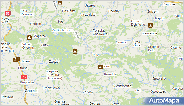 mapa Doły gmina Dębno, Doły gmina Dębno na mapie Targeo