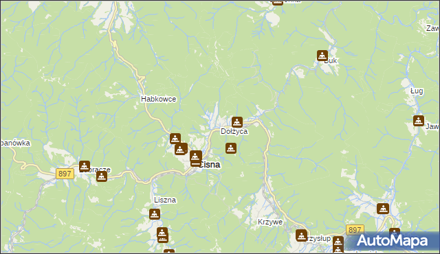 mapa Dołżyca gmina Cisna, Dołżyca gmina Cisna na mapie Targeo