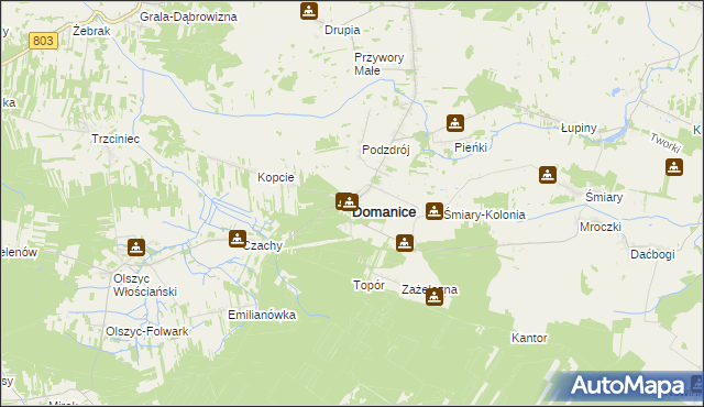 mapa Domanice powiat siedlecki, Domanice powiat siedlecki na mapie Targeo