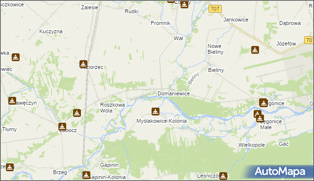 mapa Domaniewice gmina Nowe Miasto nad Pilicą, Domaniewice gmina Nowe Miasto nad Pilicą na mapie Targeo