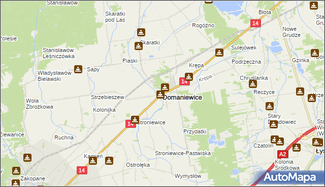 mapa Domaniewice powiat łowicki, Domaniewice powiat łowicki na mapie Targeo