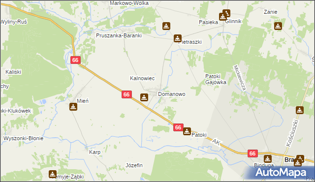mapa Domanowo gmina Brańsk, Domanowo gmina Brańsk na mapie Targeo