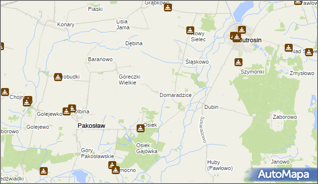 mapa Domaradzice gmina Jutrosin, Domaradzice gmina Jutrosin na mapie Targeo