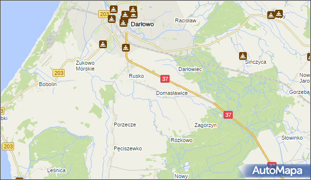 mapa Domasławice gmina Darłowo, Domasławice gmina Darłowo na mapie Targeo