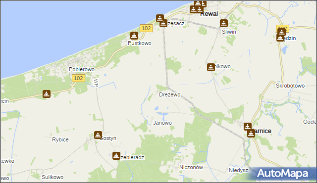 mapa Dreżewo, Dreżewo na mapie Targeo