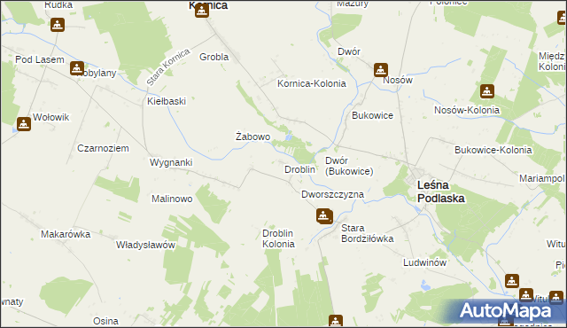 mapa Droblin gmina Leśna Podlaska, Droblin gmina Leśna Podlaska na mapie Targeo