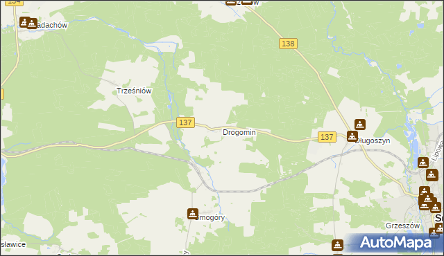 mapa Drogomin gmina Sulęcin, Drogomin gmina Sulęcin na mapie Targeo