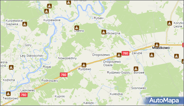 mapa Drogoszewo gmina Miastkowo, Drogoszewo gmina Miastkowo na mapie Targeo