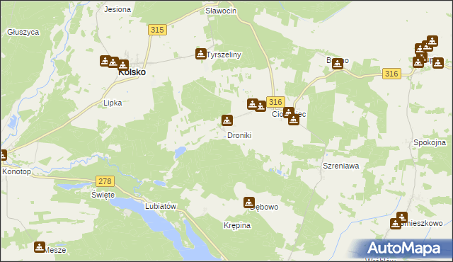 mapa Droniki, Droniki na mapie Targeo
