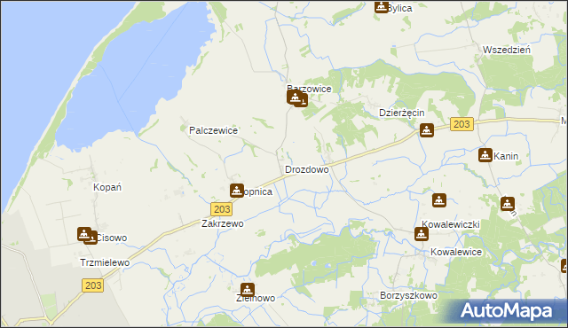 mapa Drozdowo gmina Darłowo, Drozdowo gmina Darłowo na mapie Targeo