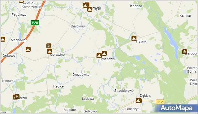 mapa Drozdowo gmina Rymań, Drozdowo gmina Rymań na mapie Targeo