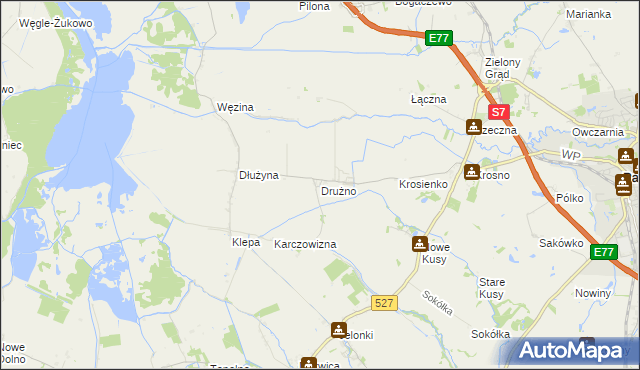 mapa Drużno, Drużno na mapie Targeo