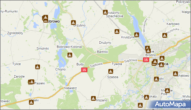 mapa Drużyny gmina Brodnica, Drużyny gmina Brodnica na mapie Targeo