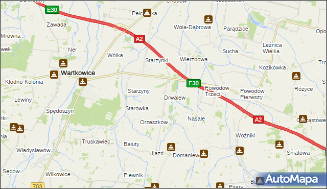 mapa Drwalew gmina Wartkowice, Drwalew gmina Wartkowice na mapie Targeo