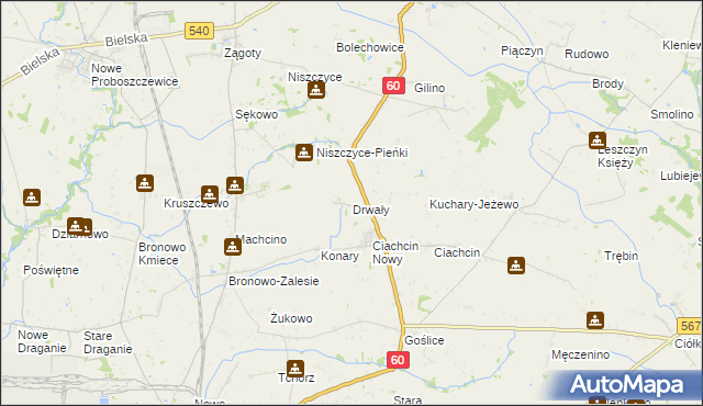 mapa Drwały gmina Bielsk, Drwały gmina Bielsk na mapie Targeo