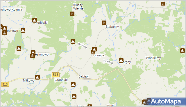 mapa Drwęca gmina Lidzbark Warmiński, Drwęca gmina Lidzbark Warmiński na mapie Targeo