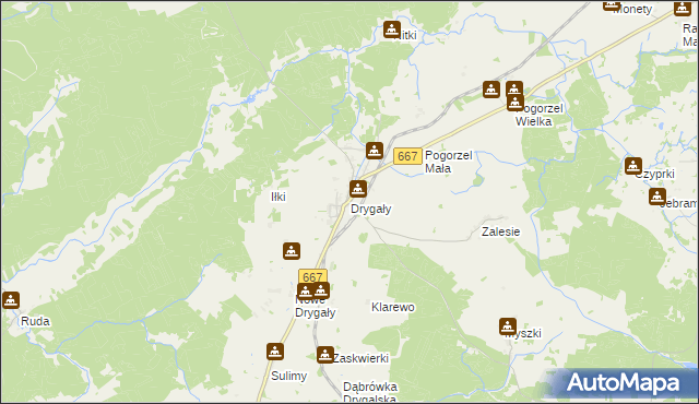 mapa Drygały, Drygały na mapie Targeo