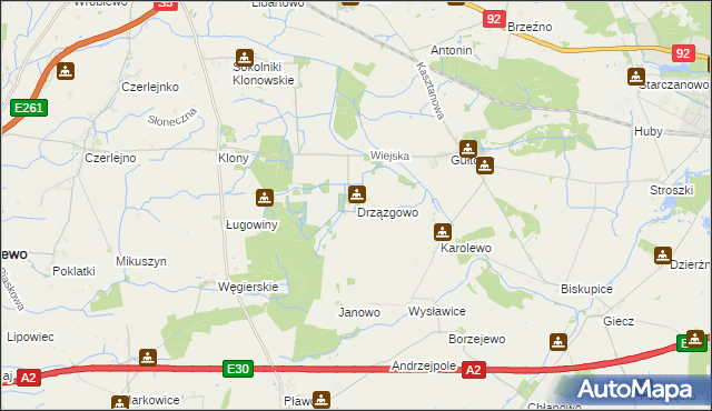 mapa Drzązgowo gmina Kostrzyn, Drzązgowo gmina Kostrzyn na mapie Targeo