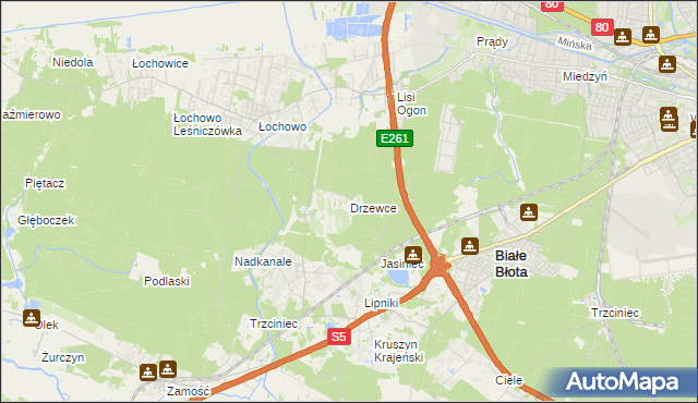 mapa Drzewce gmina Białe Błota, Drzewce gmina Białe Błota na mapie Targeo