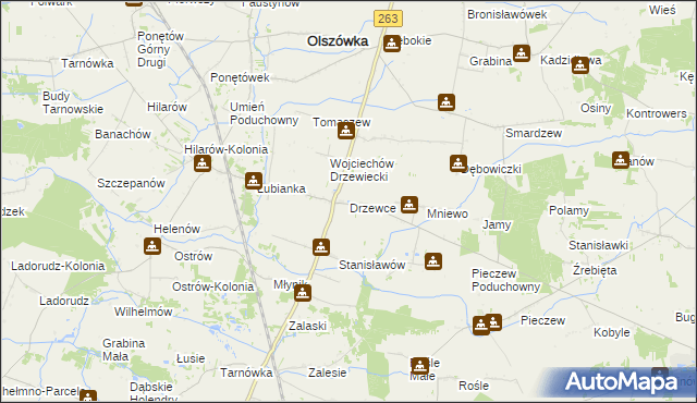 mapa Drzewce gmina Olszówka, Drzewce gmina Olszówka na mapie Targeo