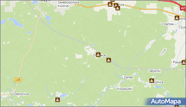 mapa Drzewce gmina Torzym, Drzewce gmina Torzym na mapie Targeo