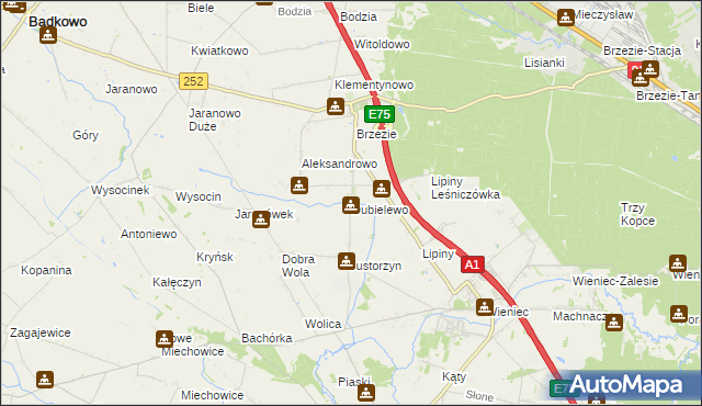 mapa Dubielewo gmina Brześć Kujawski, Dubielewo gmina Brześć Kujawski na mapie Targeo