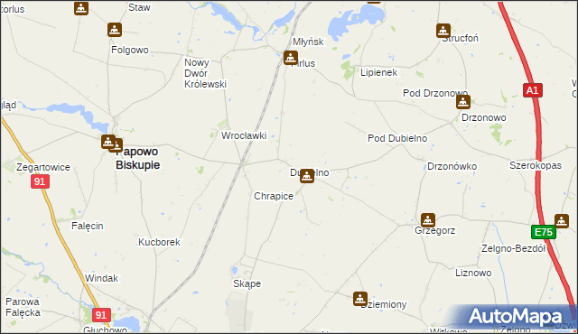 mapa Dubielno gmina Papowo Biskupie, Dubielno gmina Papowo Biskupie na mapie Targeo