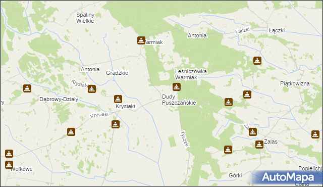 mapa Dudy Puszczańskie, Dudy Puszczańskie na mapie Targeo