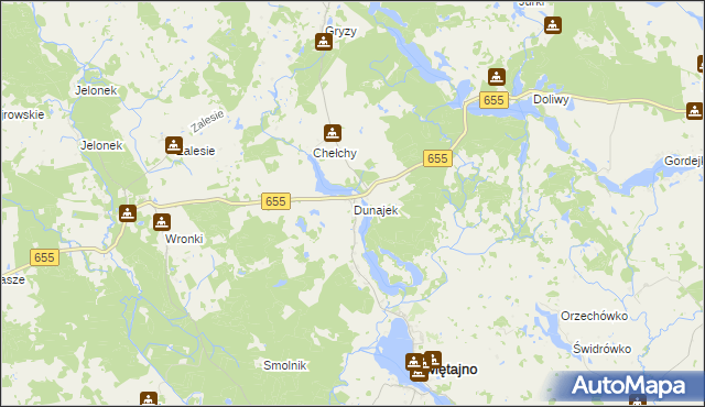 mapa Dunajek gmina Świętajno, Dunajek gmina Świętajno na mapie Targeo