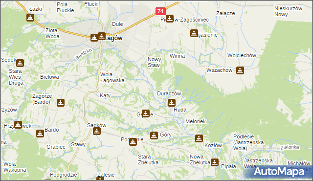 mapa Duraczów gmina Łagów, Duraczów gmina Łagów na mapie Targeo