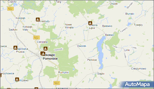 mapa Dworek gmina Mikołajki Pomorskie, Dworek gmina Mikołajki Pomorskie na mapie Targeo