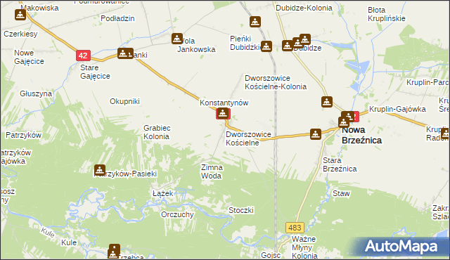 mapa Dworszowice Kościelne, Dworszowice Kościelne na mapie Targeo