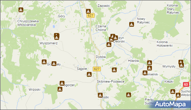 mapa Dybów gmina Kosów Lacki, Dybów gmina Kosów Lacki na mapie Targeo