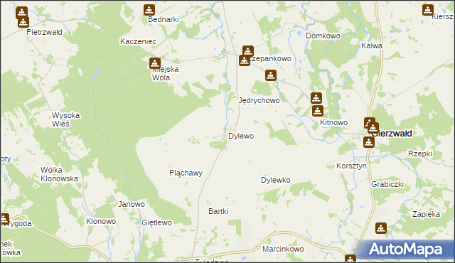 mapa Dylewo gmina Grunwald, Dylewo gmina Grunwald na mapie Targeo