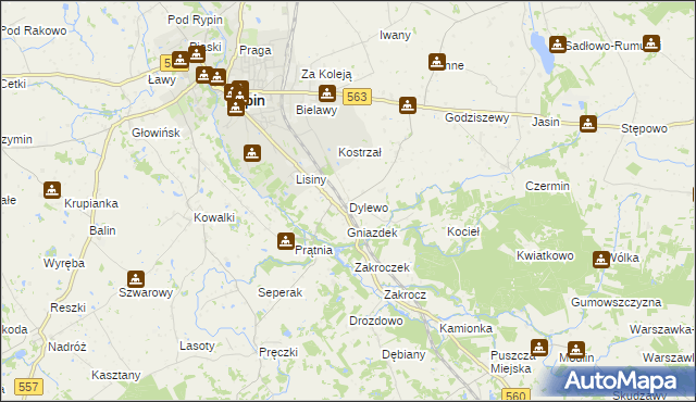 mapa Dylewo gmina Rypin, Dylewo gmina Rypin na mapie Targeo