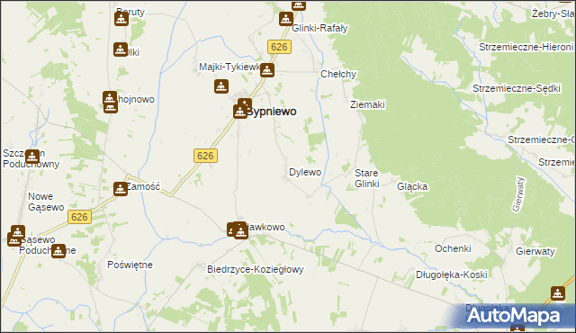 mapa Dylewo gmina Sypniewo, Dylewo gmina Sypniewo na mapie Targeo