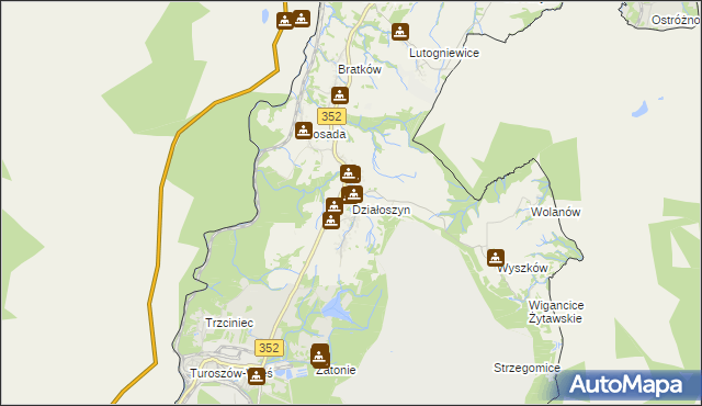 mapa Działoszyn gmina Bogatynia, Działoszyn gmina Bogatynia na mapie Targeo