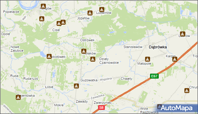 mapa Działy Czarnowskie, Działy Czarnowskie na mapie Targeo