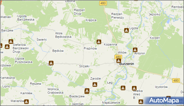 mapa Działy gmina Burzenin, Działy gmina Burzenin na mapie Targeo