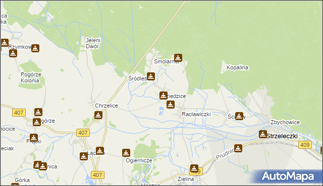 mapa Dziedzice gmina Strzeleczki, Dziedzice gmina Strzeleczki na mapie Targeo