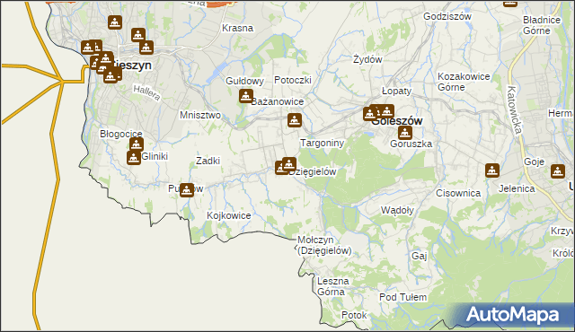 mapa Dzięgielów, Dzięgielów na mapie Targeo