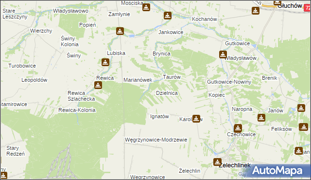 mapa Dzielnica gmina Żelechlinek, Dzielnica gmina Żelechlinek na mapie Targeo