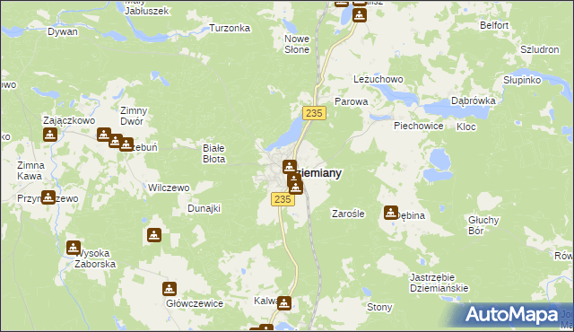 mapa Dziemiany, Dziemiany na mapie Targeo